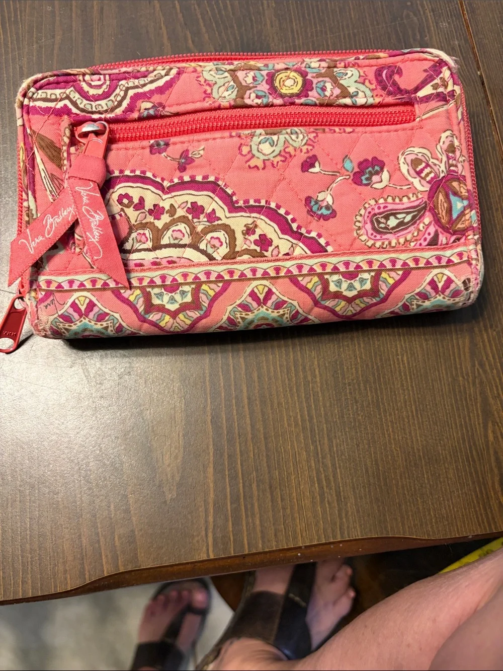 Vera Bradley Pink Quilted Floral Turn-Lock Zip Wallet - Picture 3 of 5